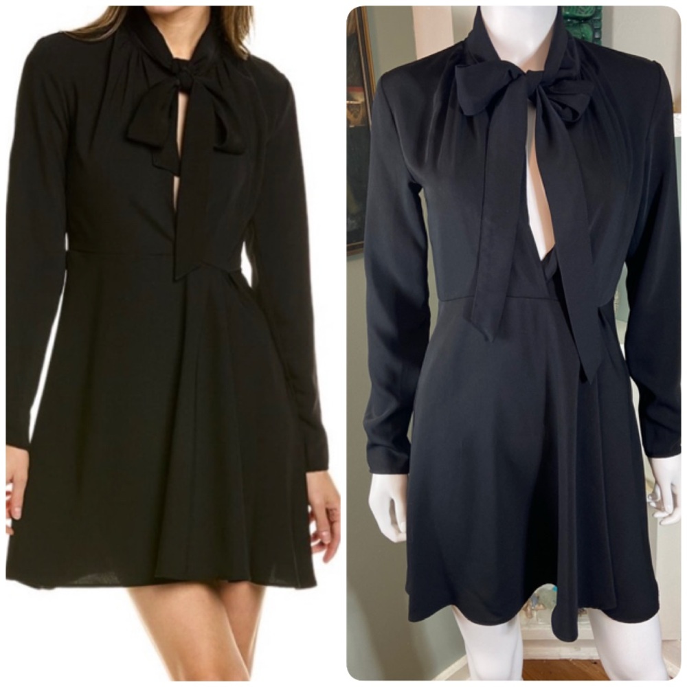 New NWT The Kooples Vestaire Plunging Black Bow Tie Keyhole Dress Sz 1 Small S